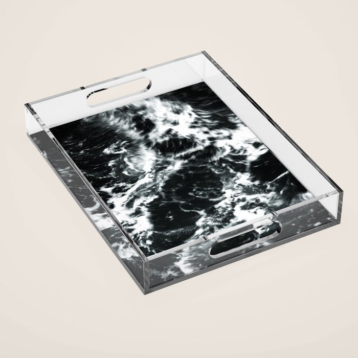 Waves - Black and White Abstract Acrylic Tray Gallery Image 1