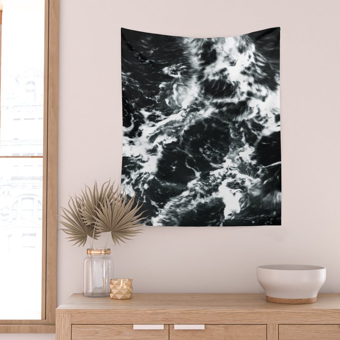 Waves - Black and White Abstract Wall Tapestry Gallery Image 2