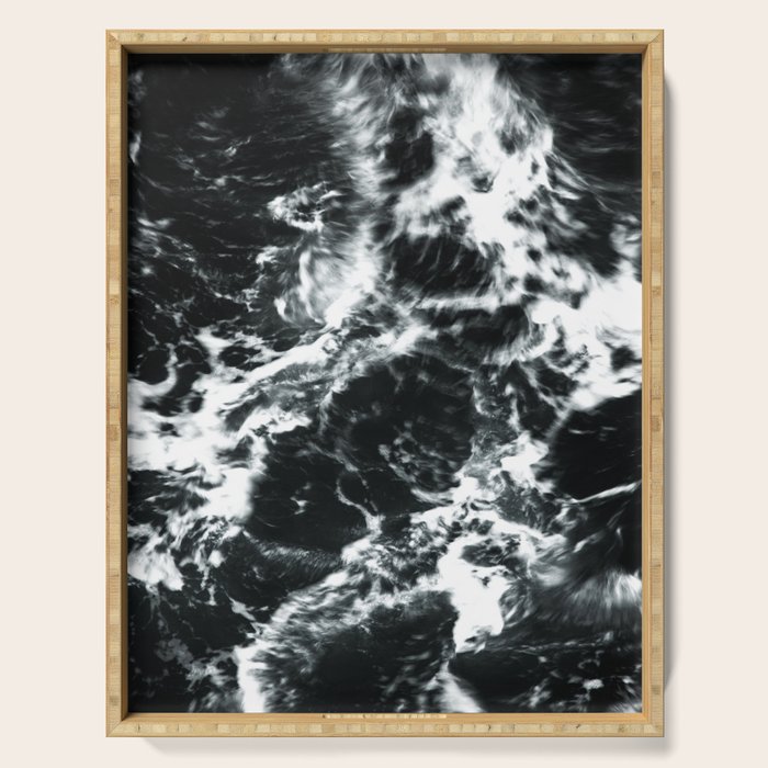 Waves - Black and White Abstract Serving Tray Gallery Image 1
