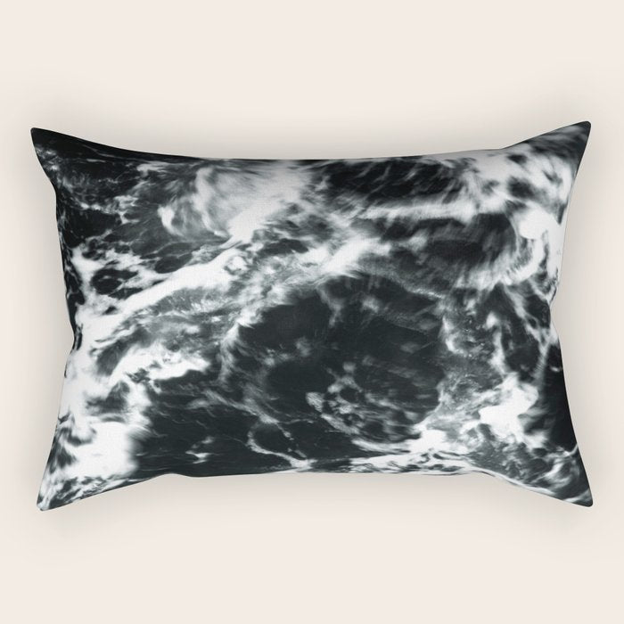 Waves - Black and White Abstract Rectangular Pillow Gallery Image 1