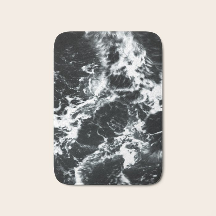 Waves - Black and White Abstract Bath Mat Gallery Image 1
