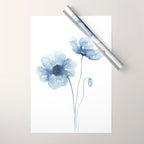 Blue Watercolor Poppies Wrapping Paper Gallery Image 1