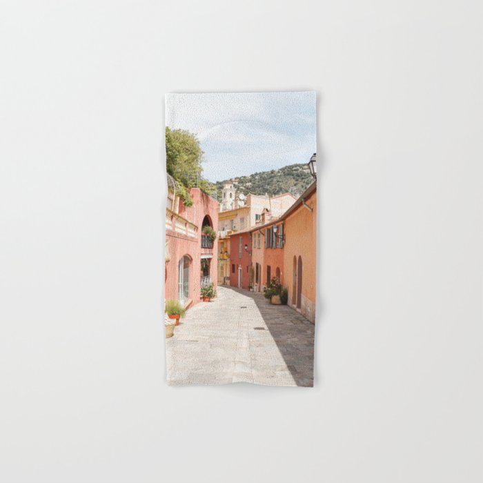Pastel Color Street In Villefranche Sur Mer, France Photo | Summer Travel Photography Art Print | Colorful Houses In Europe Bath Towel Gallery Image 1