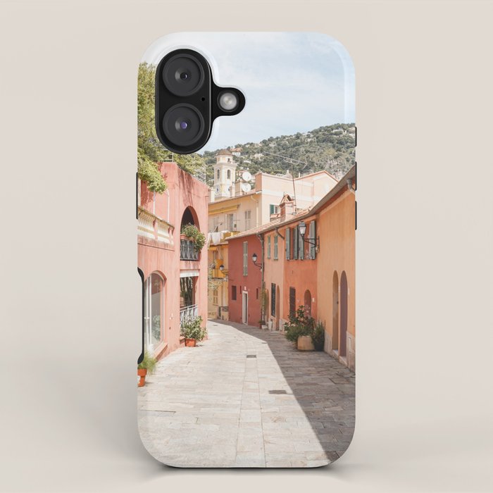 Pastel Color Street In Villefranche Sur Mer, France Photo | Summer Travel Photography Art Print | Colorful Houses In Europe iPhone Case Gallery Image 1
