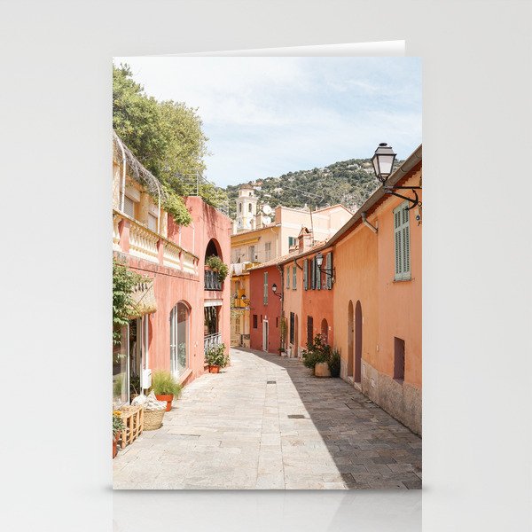 Pastel Color Street In Villefranche Sur Mer, France Photo | Summer Travel Photography Art Print | Colorful Houses In Europe Stationery Card Gallery Image 1