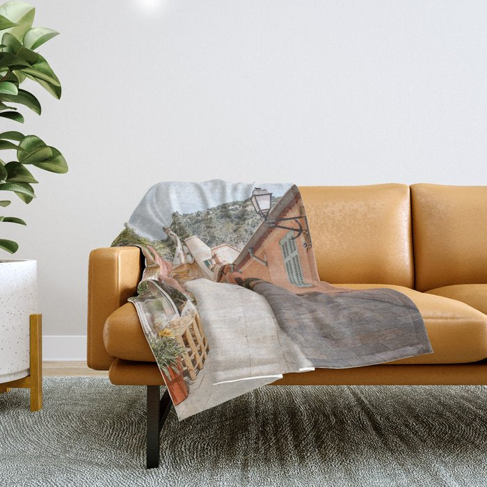 Pastel Color Street In Villefranche Sur Mer, France Photo | Summer Travel Photography Art Print | Colorful Houses In Europe Throw Blanket Gallery Image 1