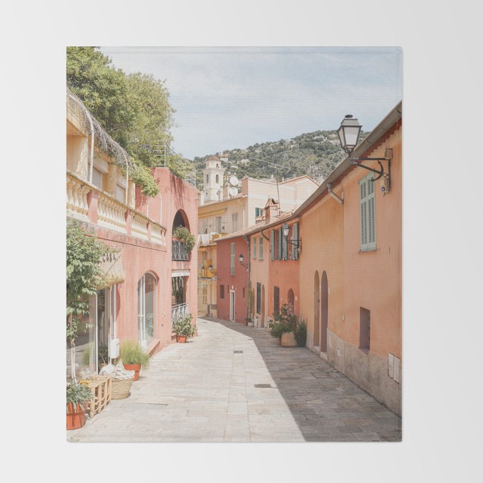 Pastel Color Street In Villefranche Sur Mer, France Photo | Summer Travel Photography Art Print | Colorful Houses In Europe Throw Blanket Gallery Image 2