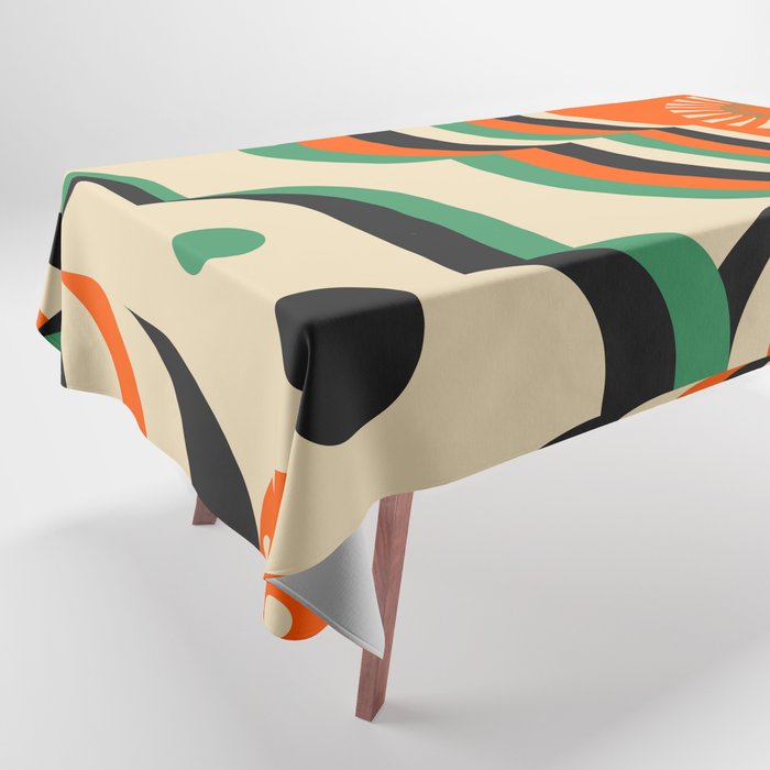 Happy Orange Green Geometric Garden Tablecloth Gallery Image 1