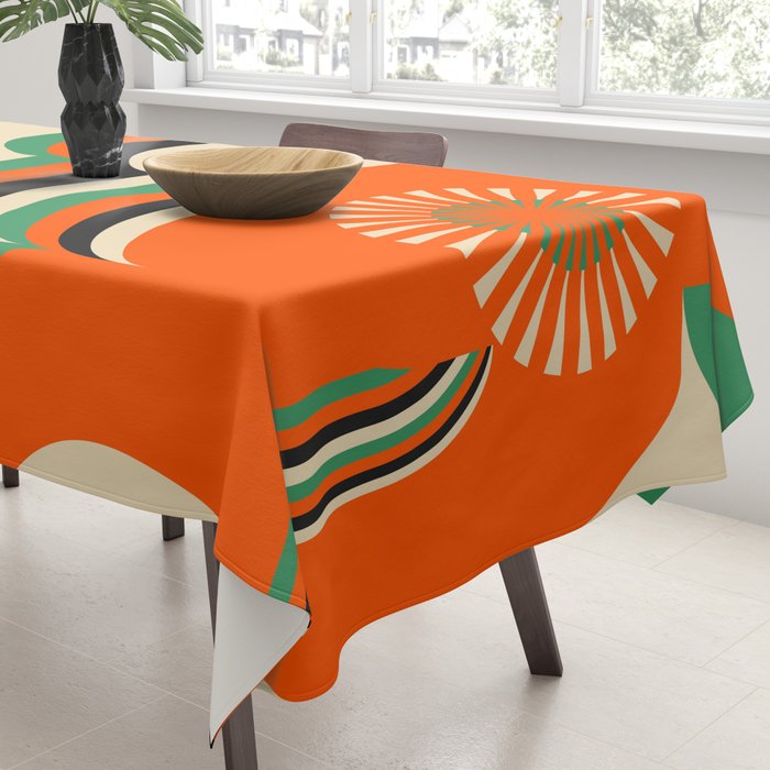 Happy Orange Green Geometric Garden Tablecloth Gallery Image 3