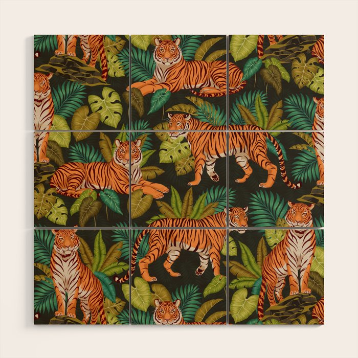 Jungle Cats In Charcoal Wood Wall Art Gallery Image 1