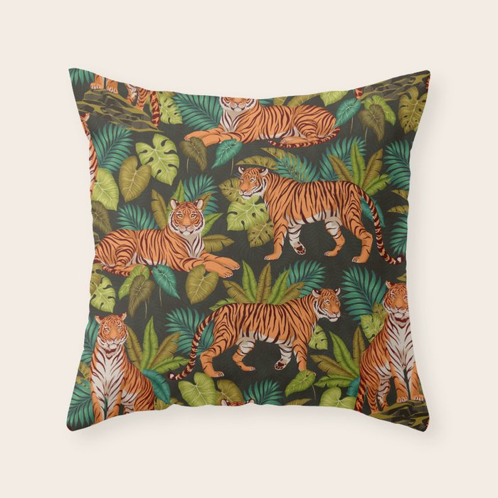 Jungle Cats In Charcoal Throw Pillow Gallery Image 6