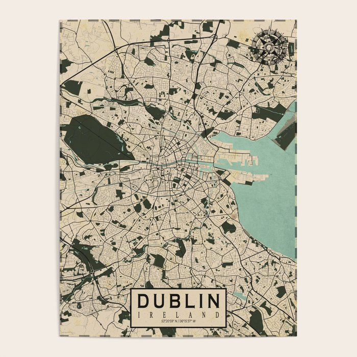 Dublin City Map of Ireland - Vintage Poster