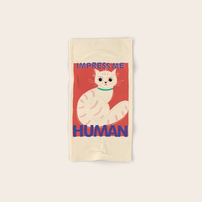Impress Me Human Vintage Cat, Retro Illustration Bath Towel Gallery Image 1