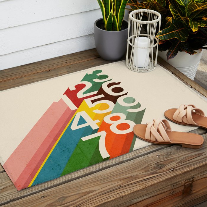Retro Numbers Outdoor Rug Gallery Image 2