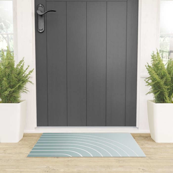 Ombre Arch XVII Natural Teal Gradient Modern Geometric Lines Welcome Mat Gallery Image 3