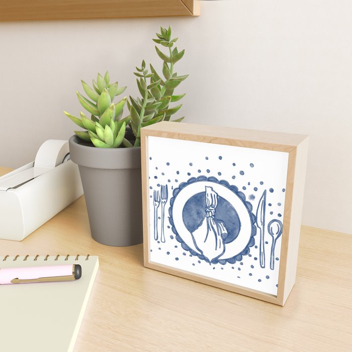 EElegant Blue Table Setting Illustration Mini Art Print Gallery Image 2