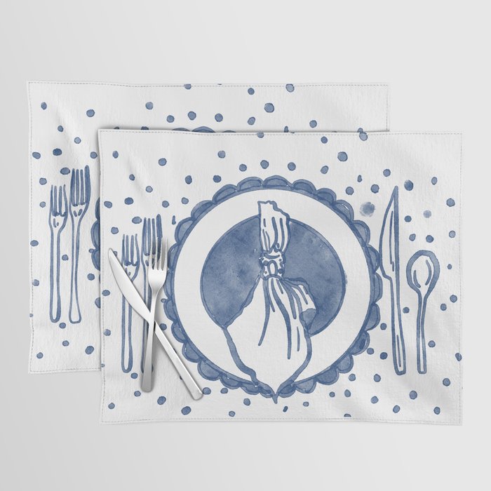 EElegant Blue Table Setting Illustration Placemat Gallery Image 1
