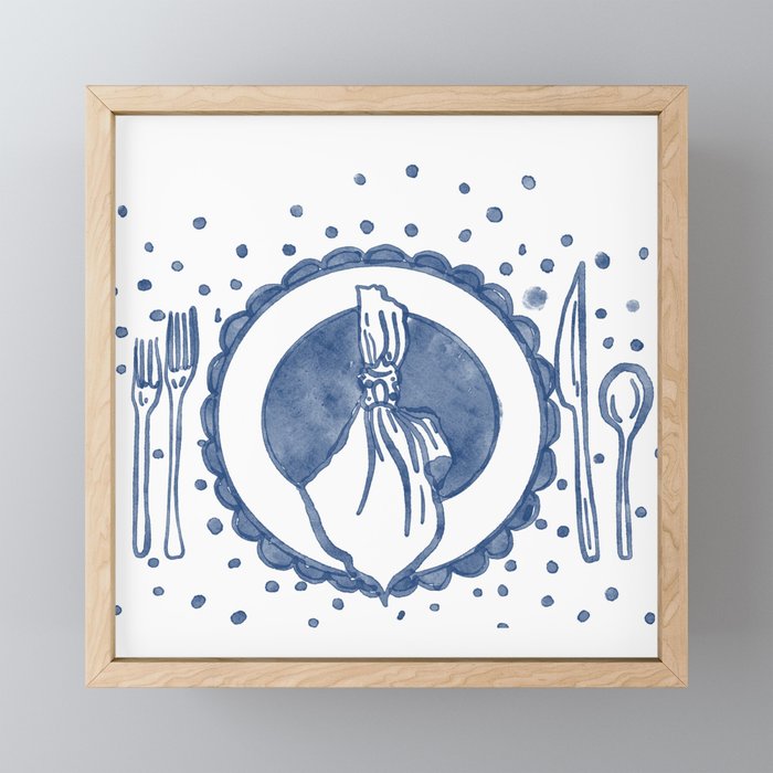 EElegant Blue Table Setting Illustration Mini Art Print Gallery Image 1