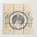 EElegant Blue Table Setting Illustration Wood Wall Art Gallery Image 1
