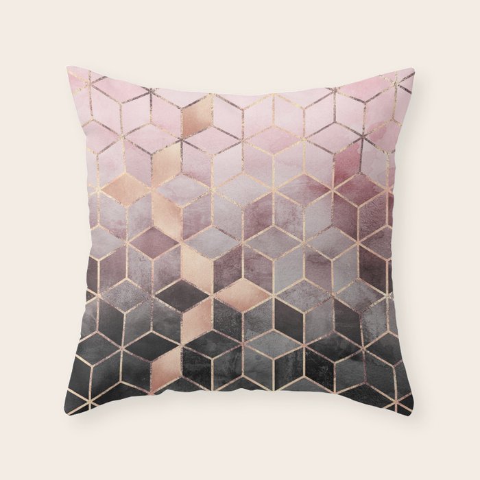 Pink And Grey Gradient Cubes Throw Pillow Gallery Image 6