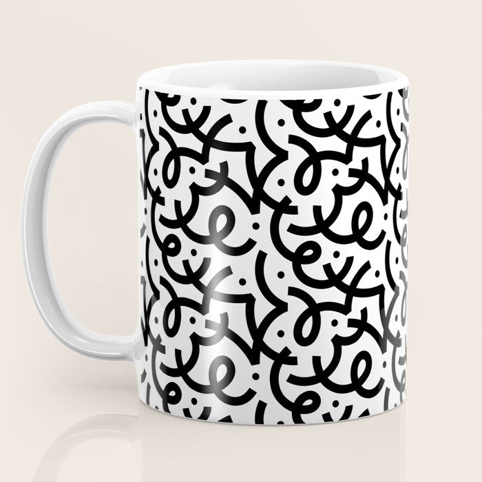Abstract black and white line doodle pattern Coffee Mug Gallery Image 3