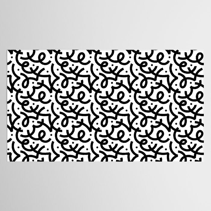 Abstract black and white line doodle pattern Tablecloth Gallery Image 2