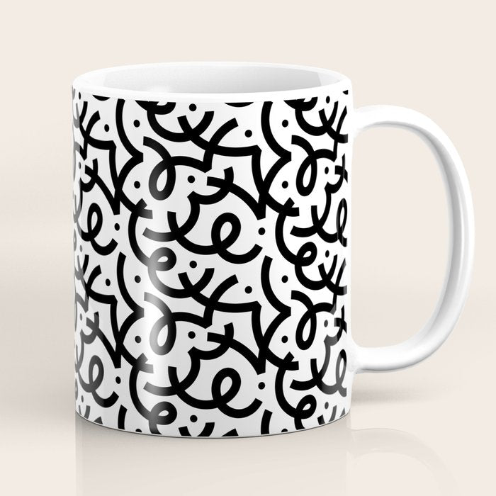 Abstract black and white line doodle pattern Coffee Mug Gallery Image 1