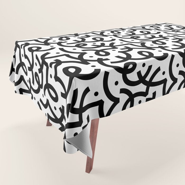Abstract black and white line doodle pattern Tablecloth Gallery Image 1
