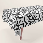 Abstract black and white line doodle pattern Tablecloth Gallery Image 1