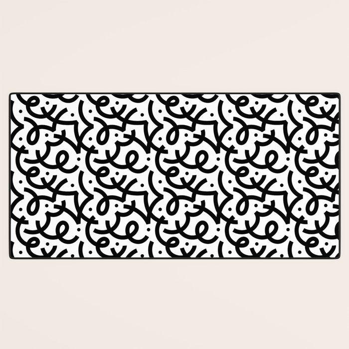 Abstract black and white line doodle pattern Desk Mat Gallery Image 3