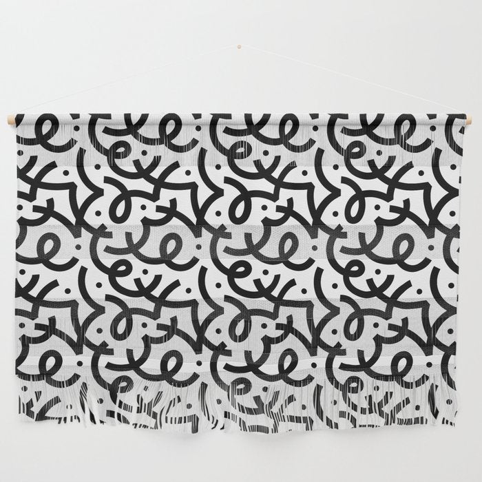 Abstract black and white line doodle pattern Wall Hanging Gallery Image 1