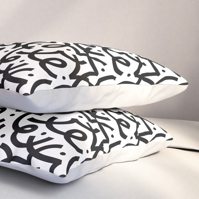 Abstract black and white line doodle pattern Pillow Sham Gallery Image 3