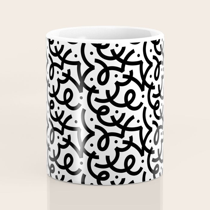 Abstract black and white line doodle pattern Coffee Mug Gallery Image 4