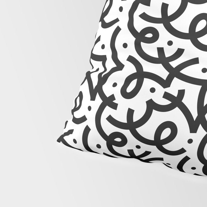 Abstract black and white line doodle pattern Pillow Sham Gallery Image 4