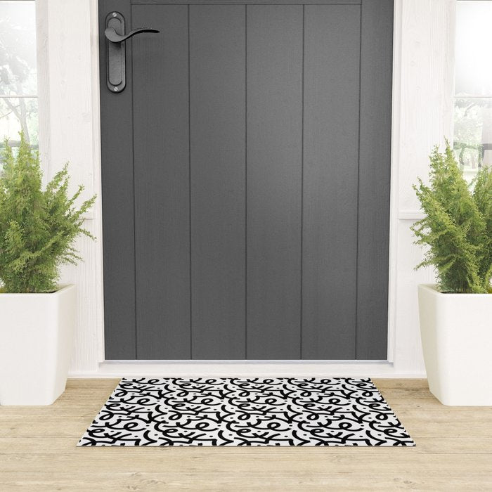Abstract black and white line doodle pattern Welcome Mat Gallery Image 3