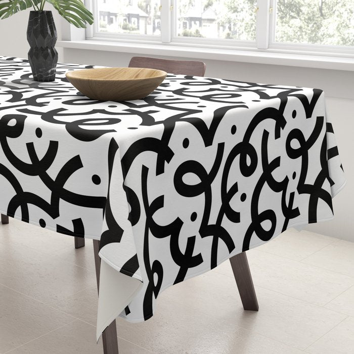 Abstract black and white line doodle pattern Tablecloth Gallery Image 3