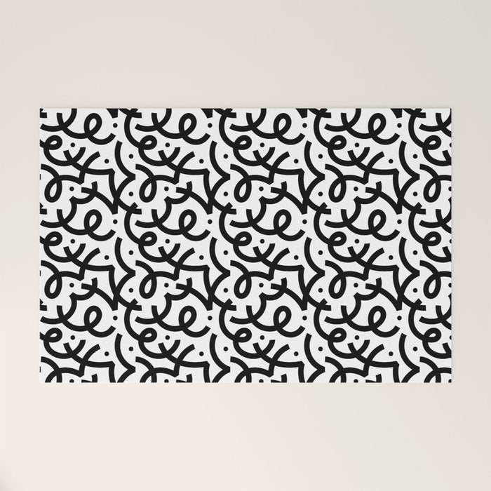Abstract black and white line doodle pattern Welcome Mat Gallery Image 1