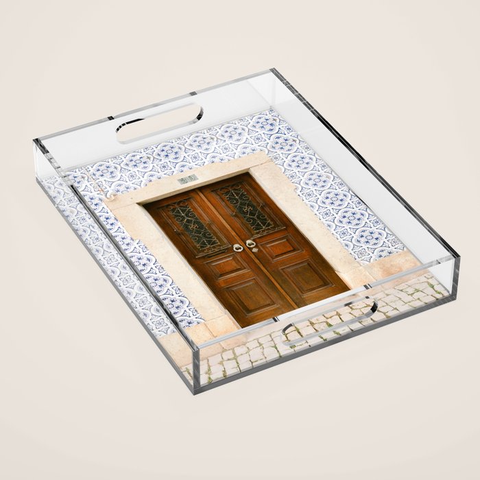 Ericeira door | Portugal travel photography print | Pastel wanderlust vibes  Acrylic Tray Gallery Image 1