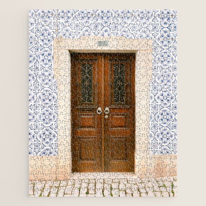 Ericeira door | Portugal travel photography print | Pastel wanderlust vibes  Jigsaw Puzzle Gallery Image 1