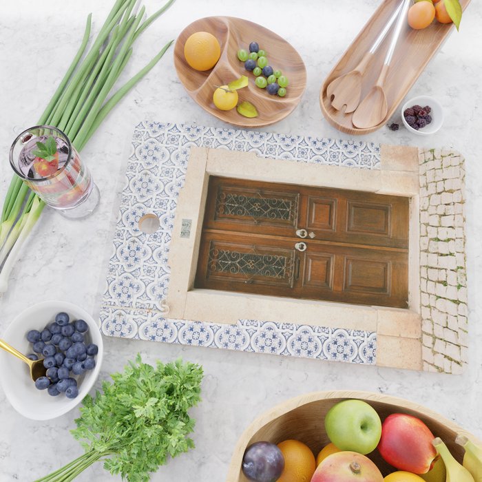 Ericeira door | Portugal travel photography print | Pastel wanderlust vibes  Cutting Board Gallery Image 2