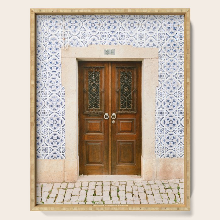 Ericeira door | Portugal travel photography print | Pastel wanderlust vibes  Serving Tray Gallery Image 1