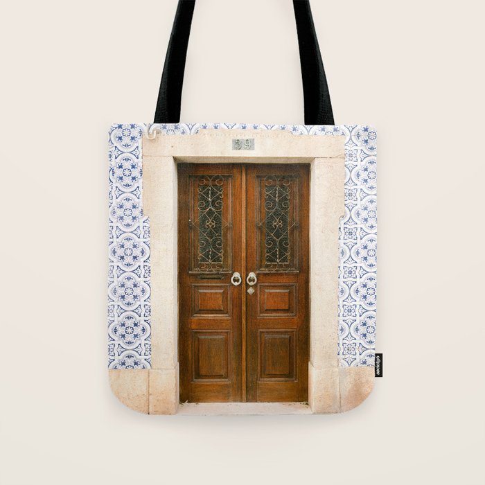 Ericeira door | Portugal travel photography print | Pastel wanderlust vibes  Tote Bag Gallery Image 1