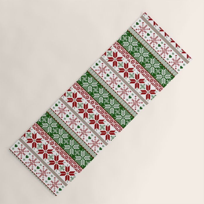 Green & Red Winter Fair Isle Yoga Mat Gallery Image 1