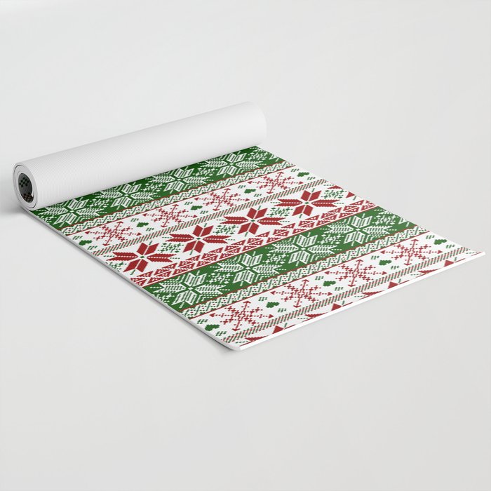 Green & Red Winter Fair Isle Yoga Mat Gallery Image 2