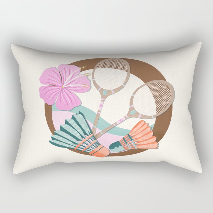 Tropical Badminton badge - pink, orange and teal Rectangular Pillow Gallery Image 2