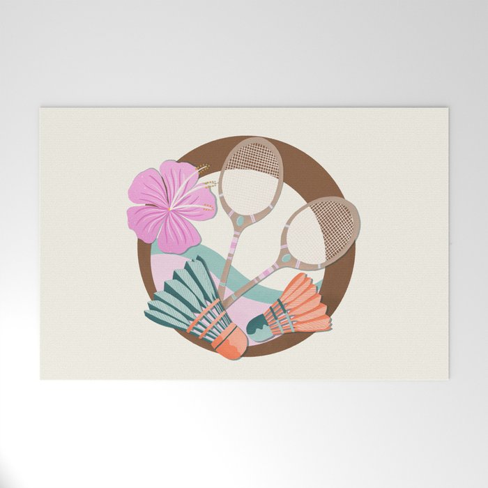 Tropical Badminton badge - pink, orange and teal Welcome Mat Gallery Image 1
