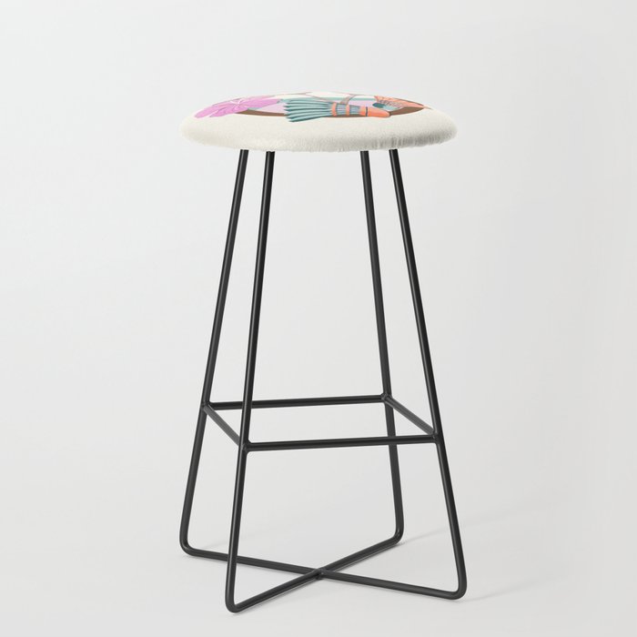 Tropical Badminton badge - pink, orange and teal Stool Gallery Image 1