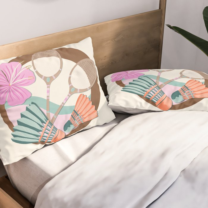 Tropical Badminton badge - pink, orange and teal Pillow Sham Gallery Image 2