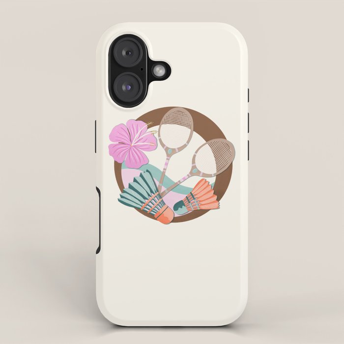 Tropical Badminton badge - pink, orange and teal iPhone Case