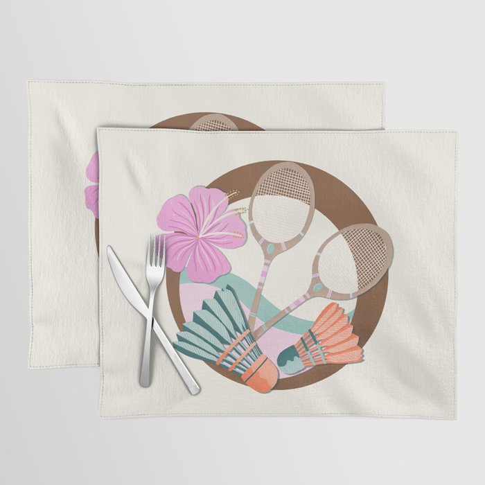 Tropical Badminton badge - pink, orange and teal Placemat Gallery Image 1